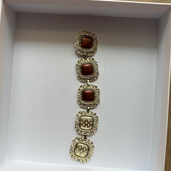 Vintage Brown Moonglow Lucite Bracelet Reversible Swivel Links Gold Tone Panel - Picture 6 of 9